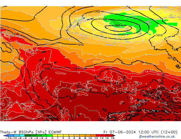 Theta-W 850гПа ECMWF пт 07.06.2024 12 UTC