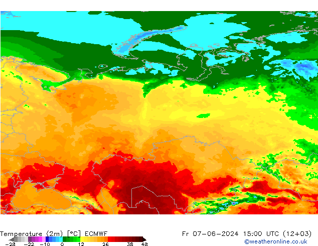 Sıcaklık Haritası (2m) ECMWF Cu 07.06.2024 15 UTC