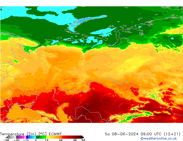 Temperature (2m) ECMWF Sa 08.06.2024 09 UTC