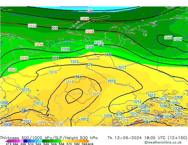 Dikte 500-1000hPa ECMWF do 13.06.2024 18 UTC