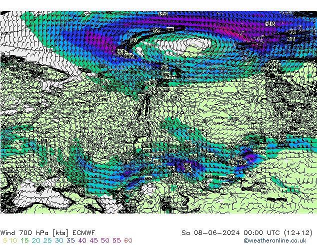 Rüzgar 700 hPa ECMWF Cts 08.06.2024 00 UTC