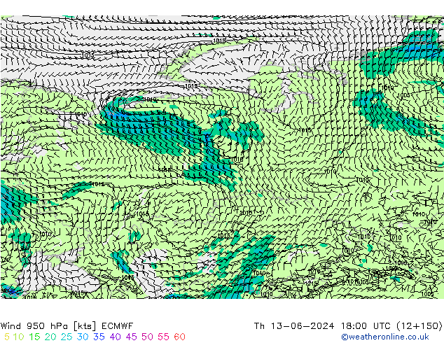 Rüzgar 950 hPa ECMWF Per 13.06.2024 18 UTC