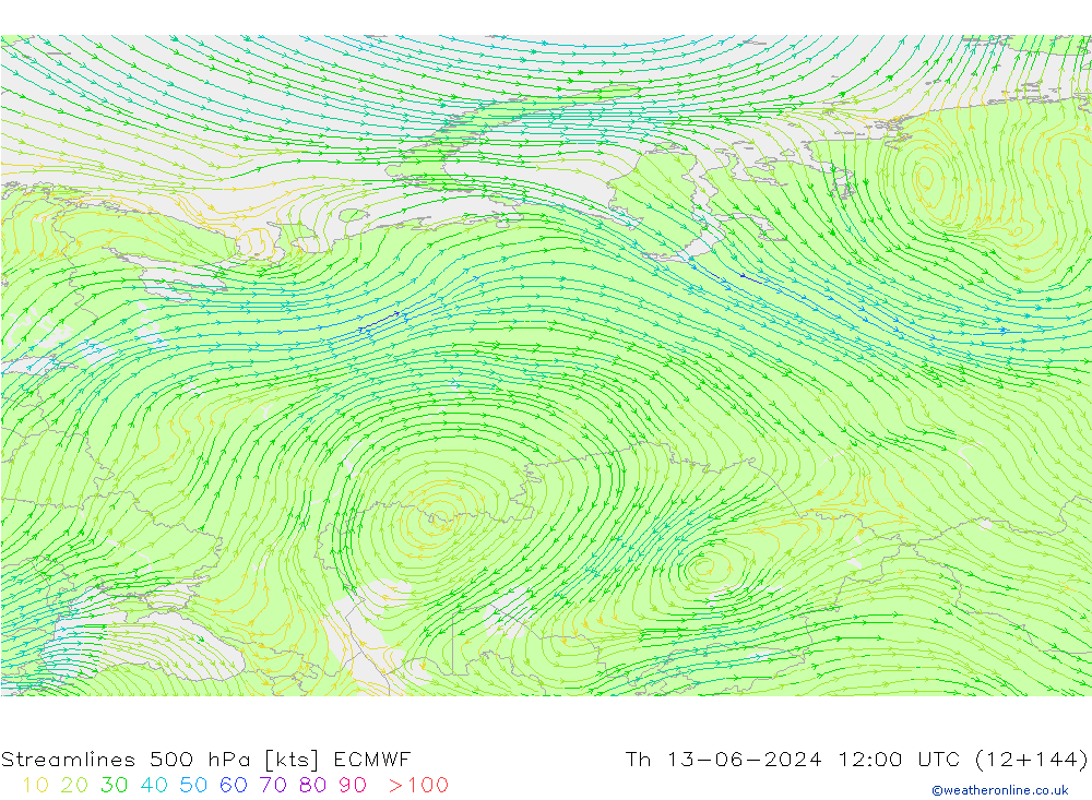 Stromlinien 500 hPa ECMWF Do 13.06.2024 12 UTC