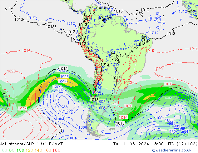 Prąd strumieniowy ECMWF wto. 11.06.2024 18 UTC