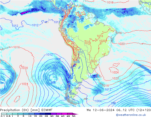 Z500/Rain (+SLP)/Z850 ECMWF mer 12.06.2024 12 UTC