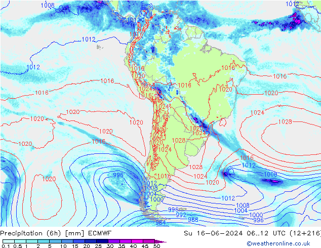 Z500/Yağmur (+YB)/Z850 ECMWF Paz 16.06.2024 12 UTC