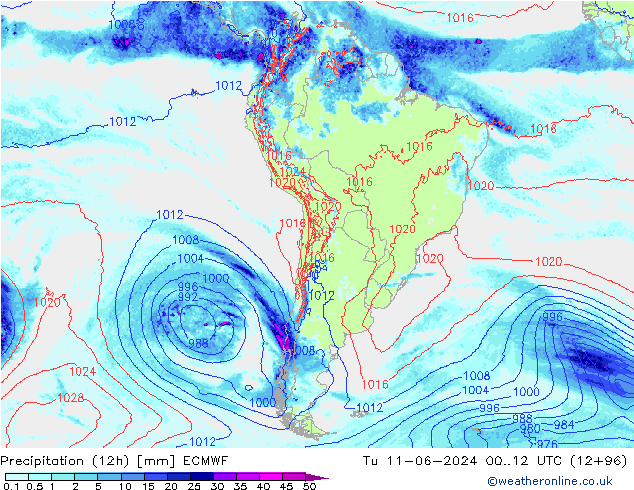 Nied. akkumuliert (12Std) ECMWF Di 11.06.2024 12 UTC