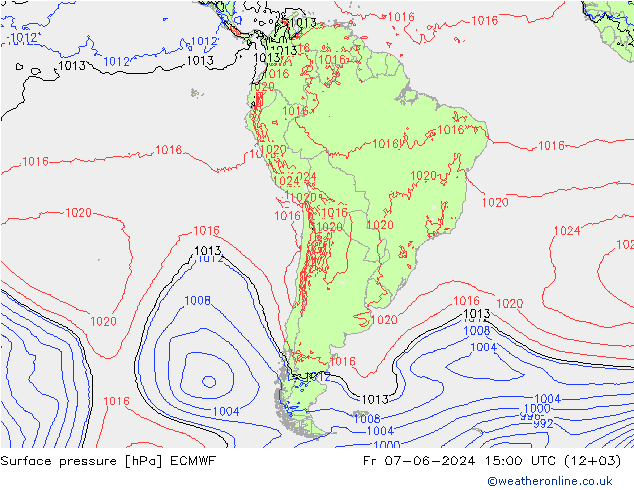 приземное давление ECMWF пт 07.06.2024 15 UTC