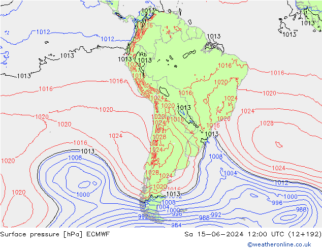 pressão do solo ECMWF Sáb 15.06.2024 12 UTC