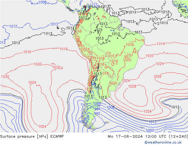 Atmosférický tlak ECMWF Po 17.06.2024 12 UTC