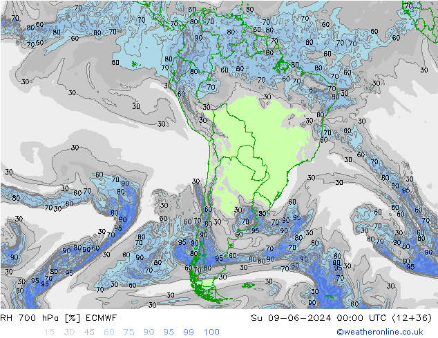 700 hPa Nispi Nem ECMWF Paz 09.06.2024 00 UTC