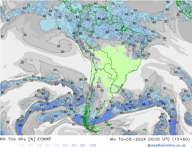 RH 700 hPa ECMWF Po 10.06.2024 00 UTC