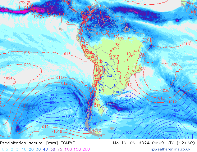 Precipitation accum. ECMWF Po 10.06.2024 00 UTC