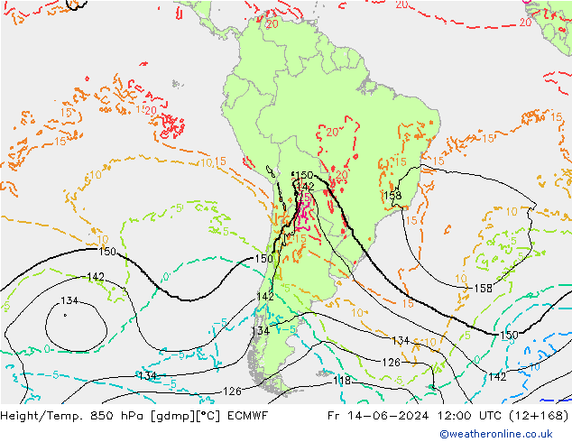 Height/Temp. 850 hPa ECMWF Fr 14.06.2024 12 UTC