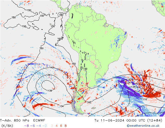 T-Adv. 850 hPa ECMWF mar 11.06.2024 00 UTC