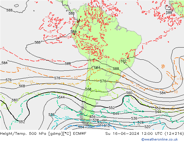 Z500/Yağmur (+YB)/Z850 ECMWF Paz 16.06.2024 12 UTC