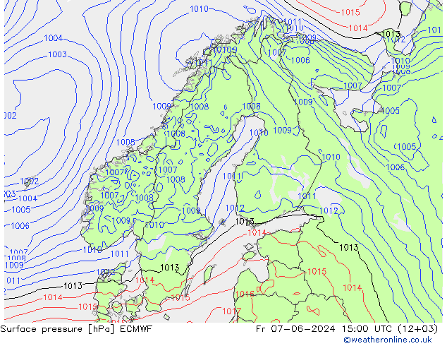 Presión superficial ECMWF vie 07.06.2024 15 UTC