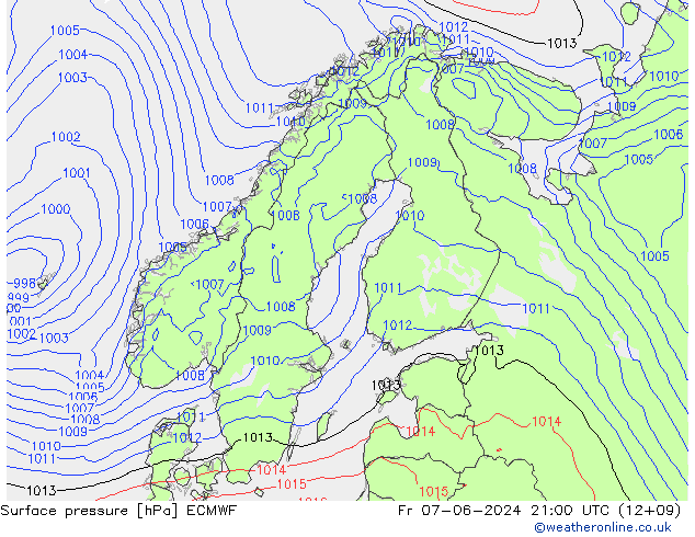 Surface pressure ECMWF Fr 07.06.2024 21 UTC