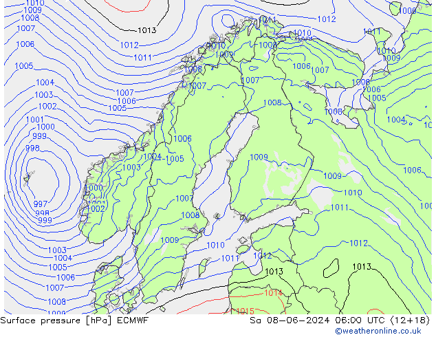 pressão do solo ECMWF Sáb 08.06.2024 06 UTC