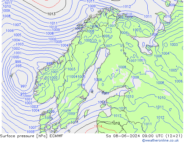 Bodendruck ECMWF Sa 08.06.2024 09 UTC