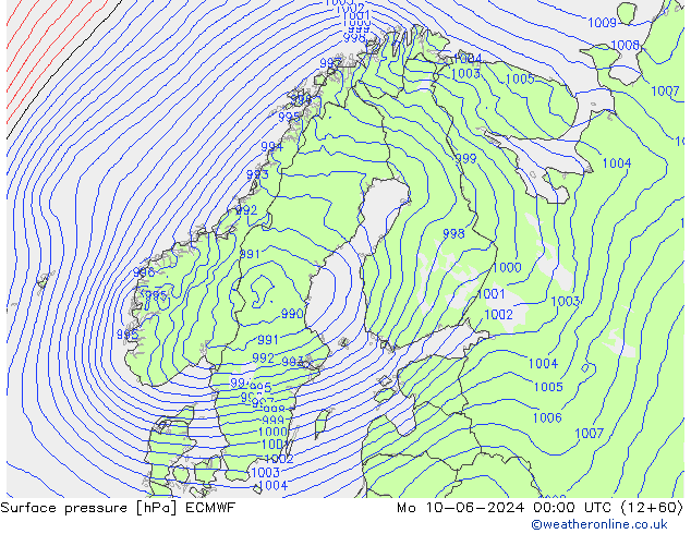 pressão do solo ECMWF Seg 10.06.2024 00 UTC