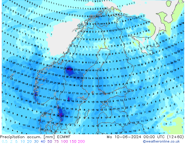 Precipitation accum. ECMWF lun 10.06.2024 00 UTC