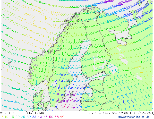 Wind 500 hPa ECMWF Po 17.06.2024 12 UTC