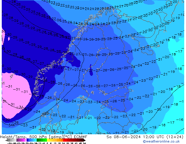 Z500/Rain (+SLP)/Z850 ECMWF Sa 08.06.2024 12 UTC