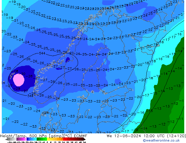 Height/Temp. 500 hPa ECMWF Mi 12.06.2024 12 UTC