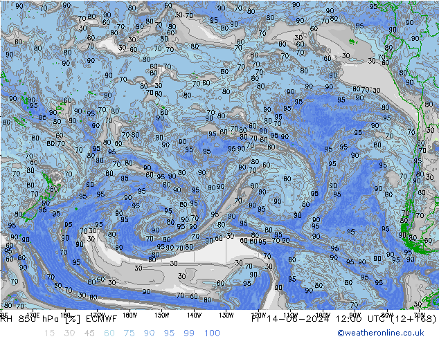 RH 850 hPa ECMWF pt. 14.06.2024 12 UTC