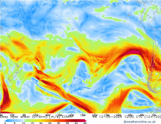 Deep layer shear (0-6km) ECMWF We 12.06.2024 12 UTC