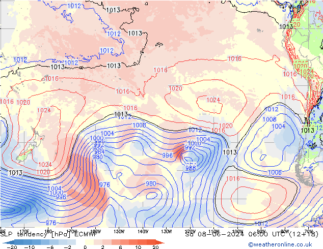Tendenza di Pressione ECMWF sab 08.06.2024 06 UTC
