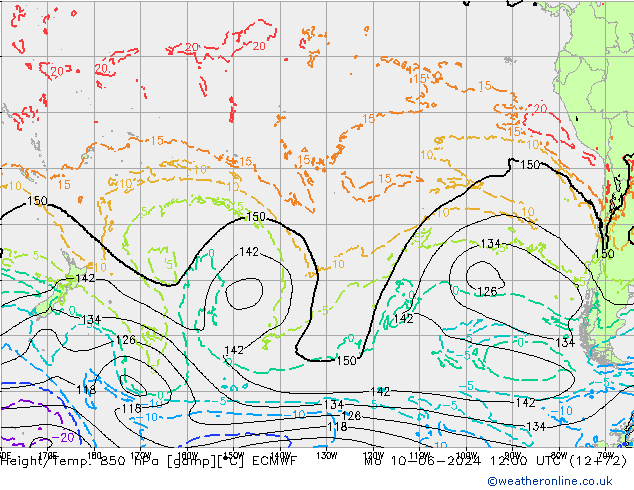 Z500/Yağmur (+YB)/Z850 ECMWF Pzt 10.06.2024 12 UTC