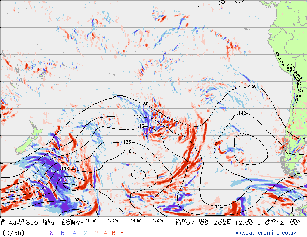 T-Adv. 850 hPa ECMWF Fr 07.06.2024 12 UTC