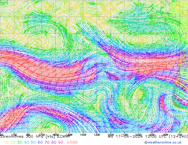 Linea di flusso 300 hPa ECMWF lun 17.06.2024 12 UTC