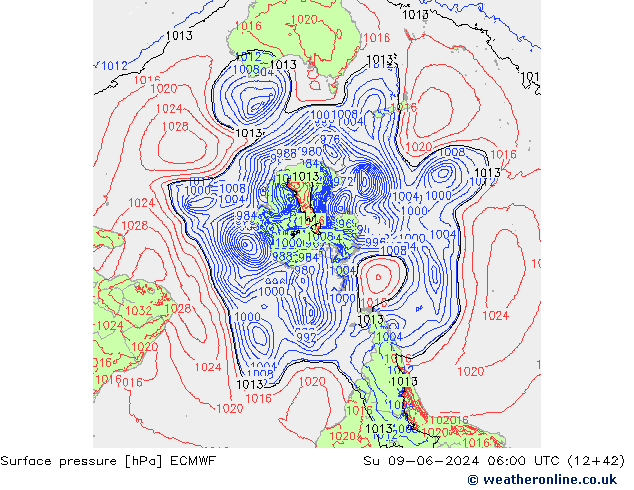 Luchtdruk (Grond) ECMWF zo 09.06.2024 06 UTC