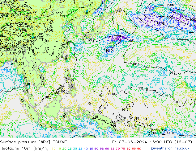 Isotachs (kph) ECMWF Sex 07.06.2024 15 UTC