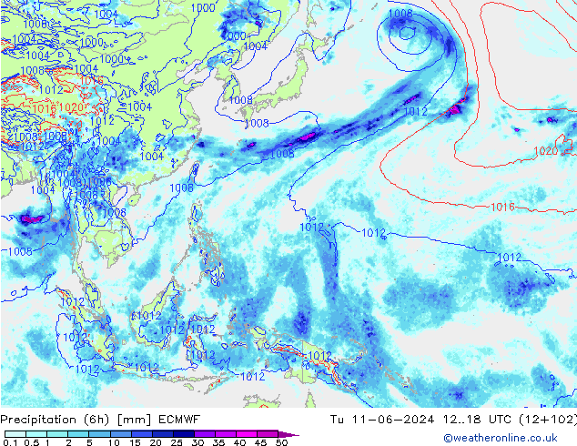 Z500/Rain (+SLP)/Z850 ECMWF wto. 11.06.2024 18 UTC