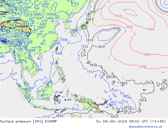 Atmosférický tlak ECMWF Ne 09.06.2024 09 UTC