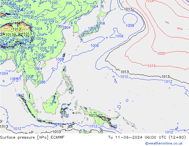 Atmosférický tlak ECMWF Út 11.06.2024 06 UTC