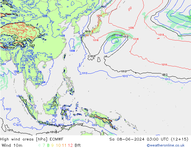 High wind areas ECMWF Sáb 08.06.2024 03 UTC