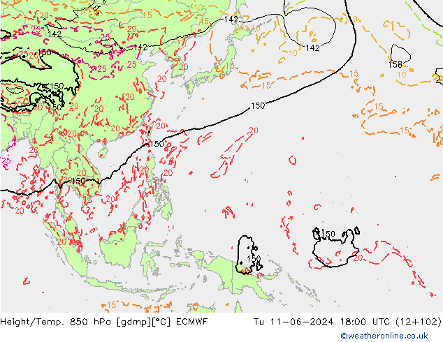 Z500/Rain (+SLP)/Z850 ECMWF wto. 11.06.2024 18 UTC