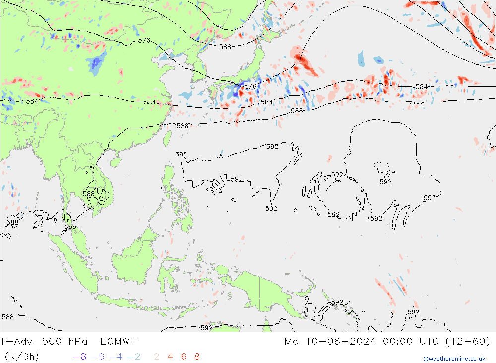 T-Adv. 500 hPa ECMWF lun 10.06.2024 00 UTC