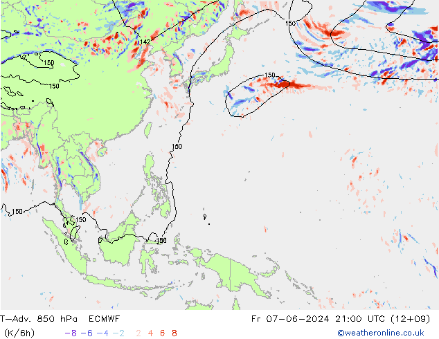 T-Adv. 850 hPa ECMWF ven 07.06.2024 21 UTC