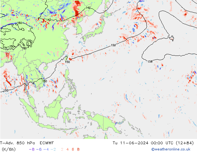 T-Adv. 850 hPa ECMWF Ter 11.06.2024 00 UTC
