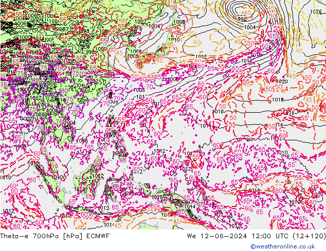 Theta-e 700hPa ECMWF wo 12.06.2024 12 UTC