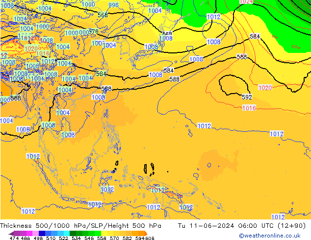 Thck 500-1000hPa ECMWF Út 11.06.2024 06 UTC