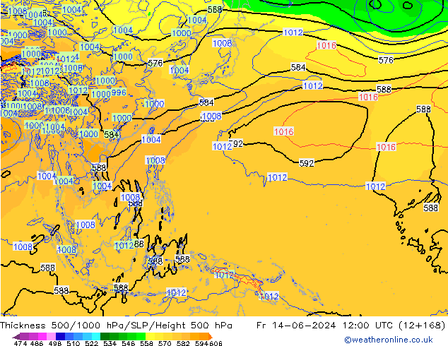 Espesor 500-1000 hPa ECMWF vie 14.06.2024 12 UTC