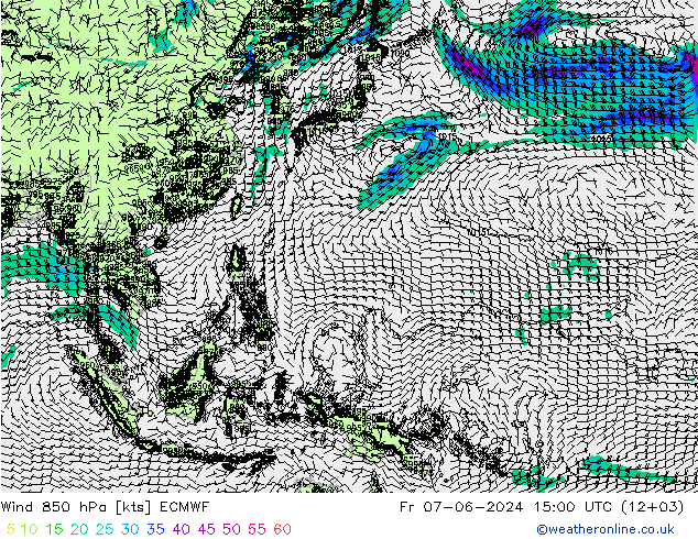 Vento 850 hPa ECMWF ven 07.06.2024 15 UTC