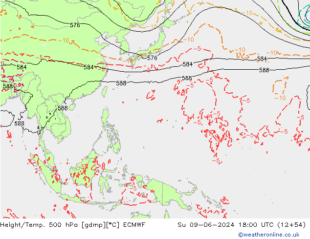 Z500/Rain (+SLP)/Z850 ECMWF Su 09.06.2024 18 UTC